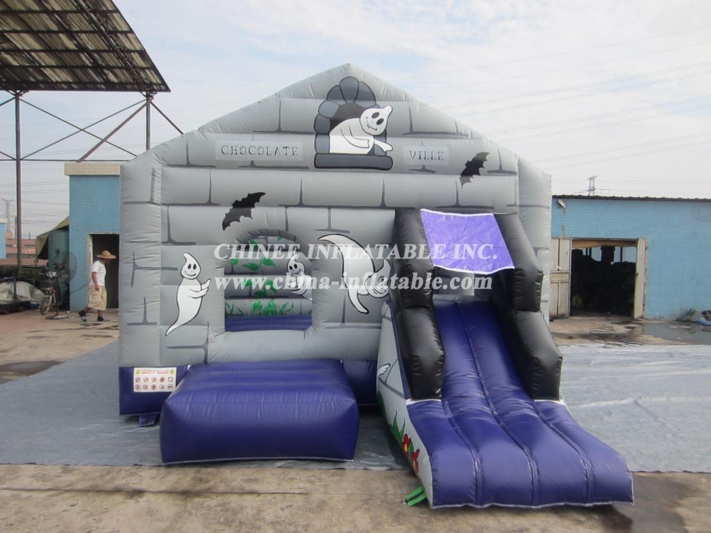 T2-635 Halloween Inflatable Bouncers House With Slide For Kids