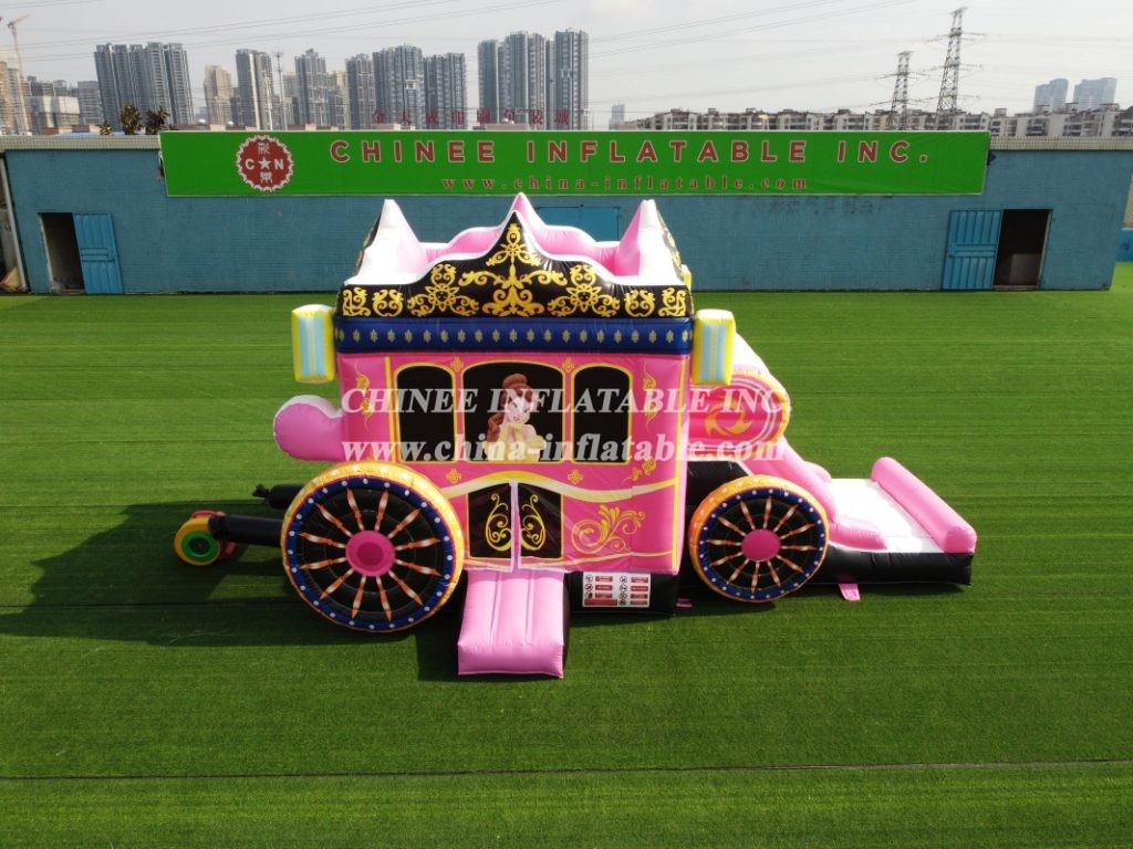 T5-672 Disney Pink Princess Carriage Combo Bouncer With Slide Party Event