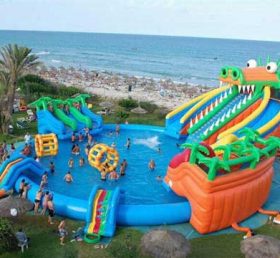 Pool2-723 Crocodile Large Inflatable Swimming Pool With Slides