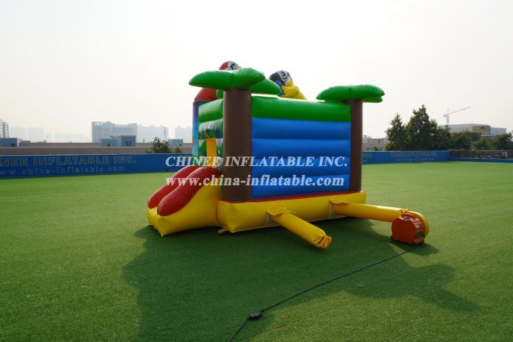 T2-005B Inflatable Combo With Slide Palm Trees Parrot Animal Theme