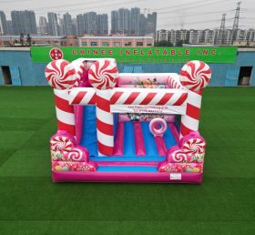 T2-3334B Sweet Candy-Themed Pink Inflatable Bounce House With Slide
