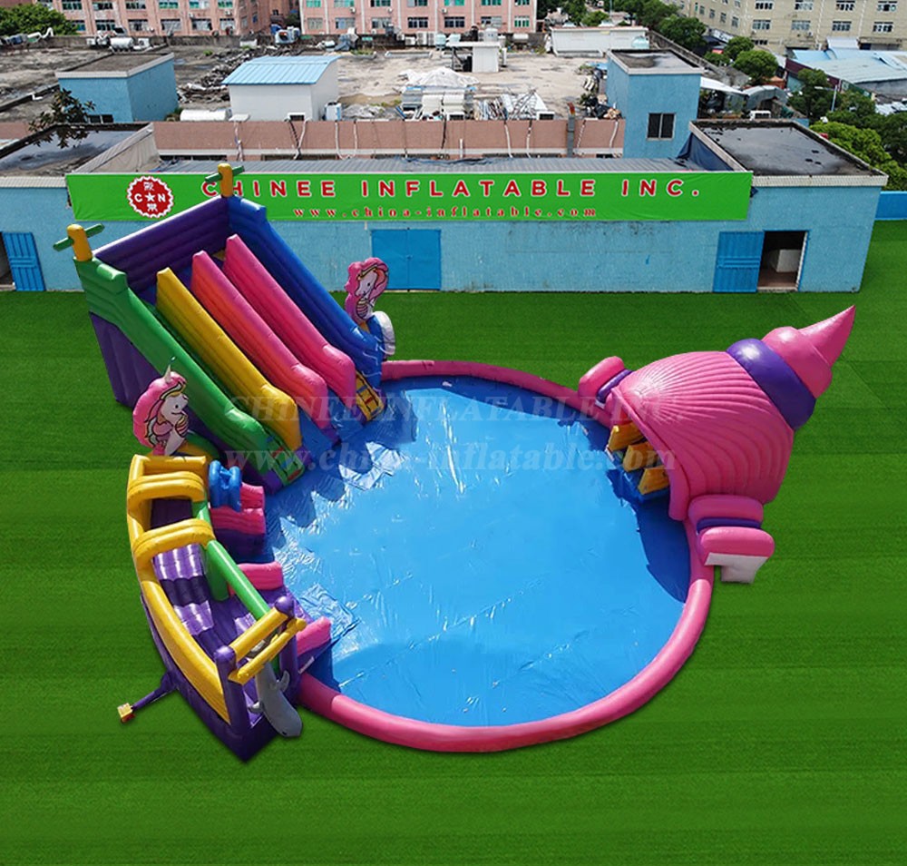 Pool2-826 Inflatable unicorn water park with pool