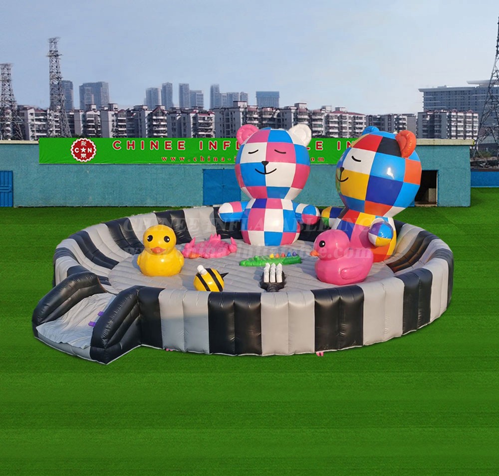 T6-1166 Plaid Bear Theme Inflatable Park