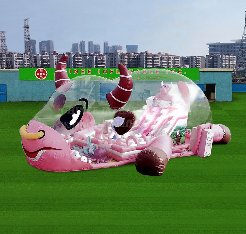 T6-1167 Pink cow transparent bouncy castle