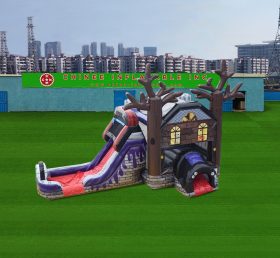 T2-7038 Haunted house bounce house with slide combination